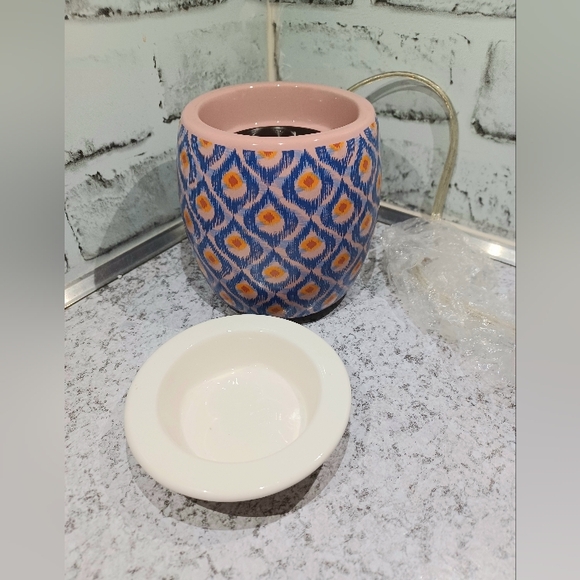 Blue Orange Ikat Pink Zebra Simmer Pot Wax Warmer warms oil liquid fragrance - Picture 2 of 2